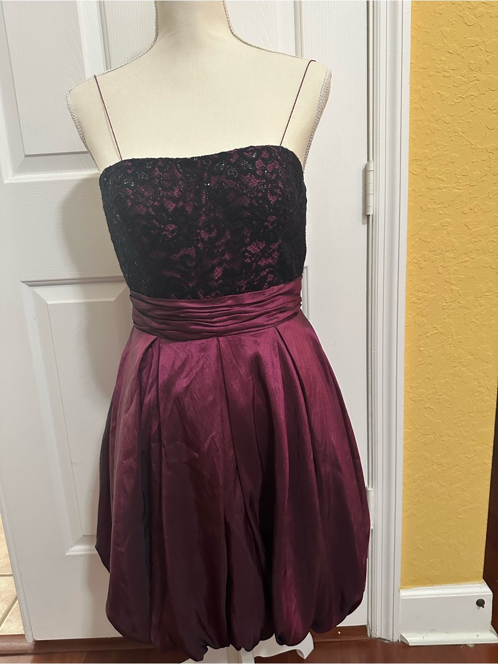 Strapless Black Lace and Plum Party Dress